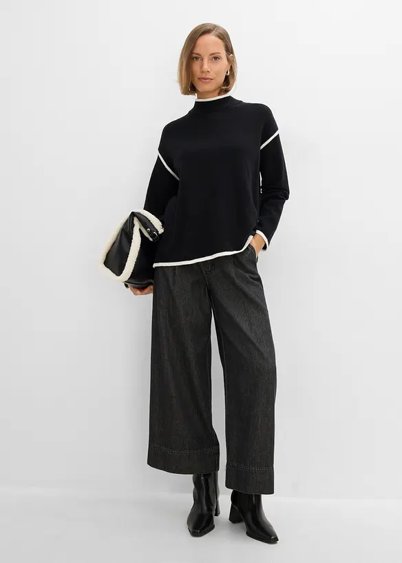Pull col roul&eacute; en coton m&eacute;lang&eacute;, bonprix