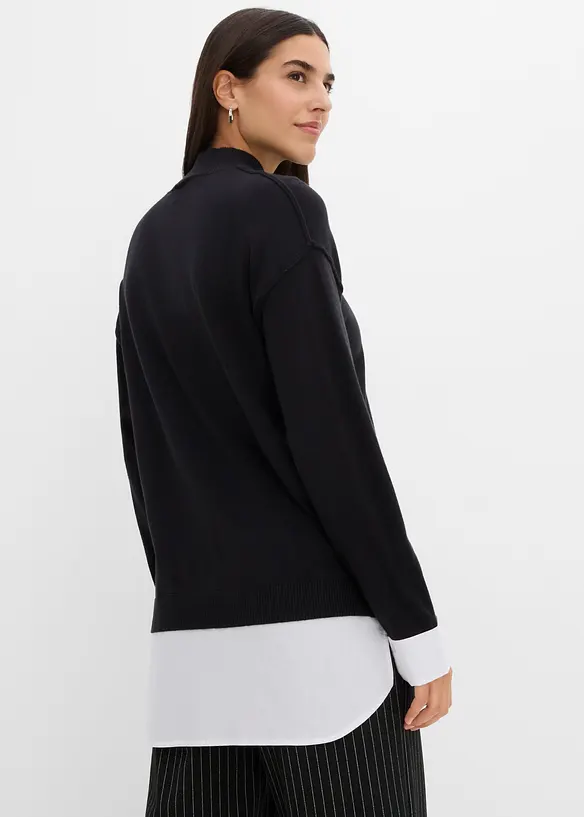 Oversize-Pullover mit Bluseneinsatz, bonprix