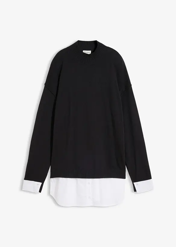 Oversize-Pullover mit Bluseneinsatz, bonprix