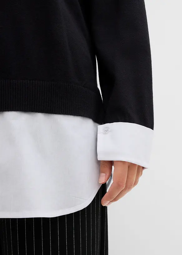 Oversize-Pullover mit Bluseneinsatz, bonprix