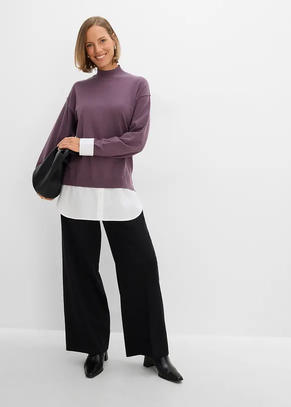Oversize-Pullover mit Bluseneinsatz, bonprix