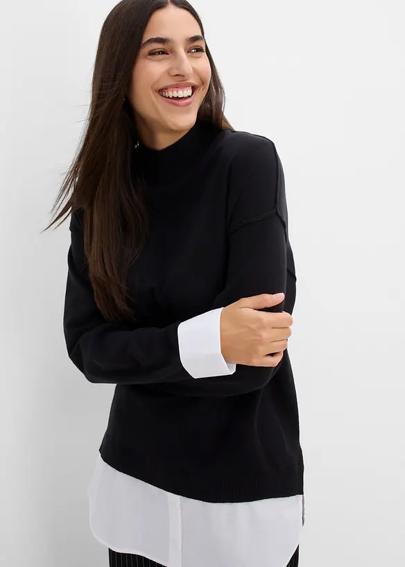 Oversize-Pullover mit Bluseneinsatz, bonprix