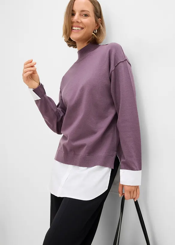 Oversize-Pullover mit Bluseneinsatz, bonprix