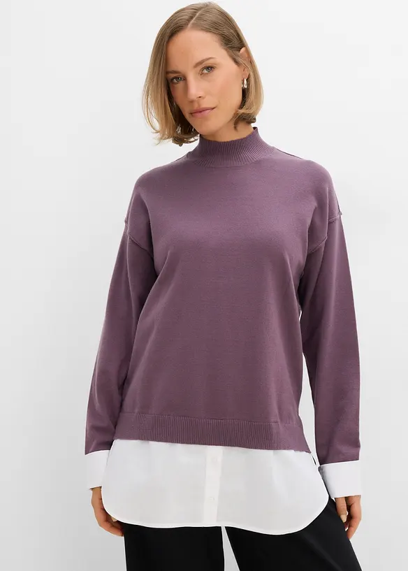 Oversize-Pullover mit Bluseneinsatz, bonprix