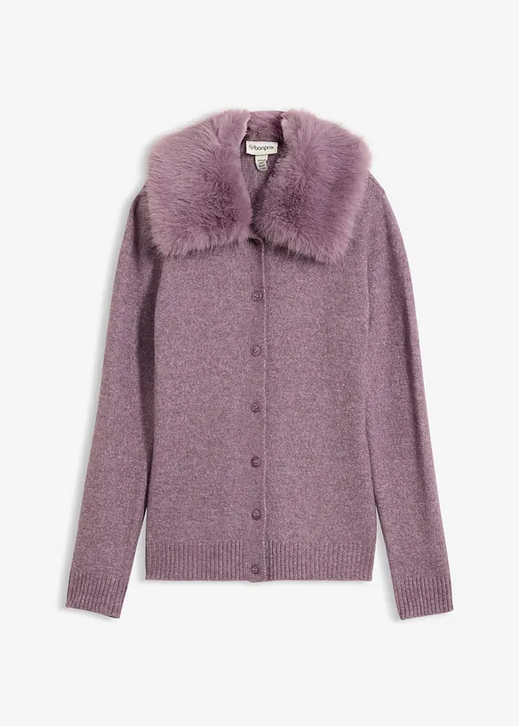 Taillierte Strickjacke mit Kunstfellkragen, bonprix