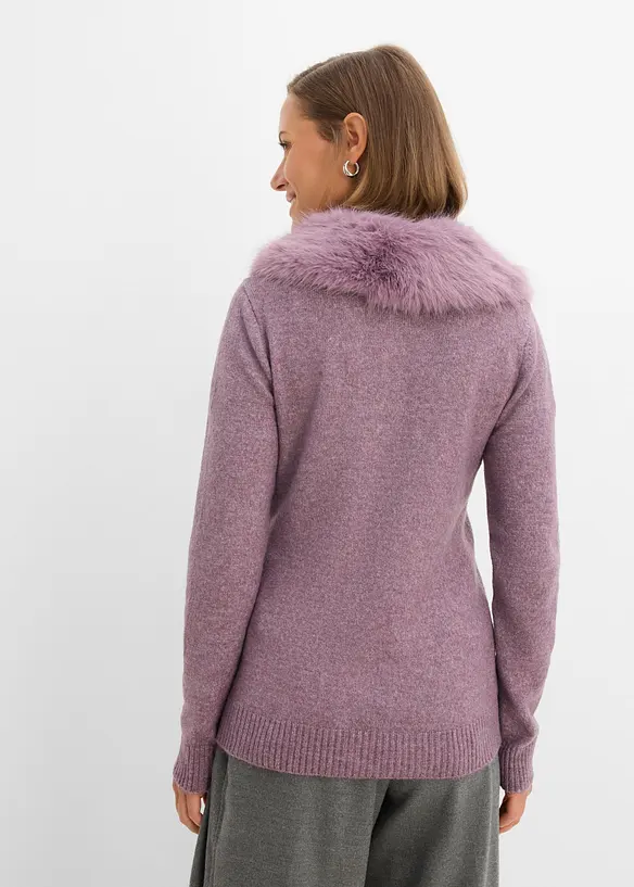 Taillierte Strickjacke mit Kunstfellkragen, bonprix