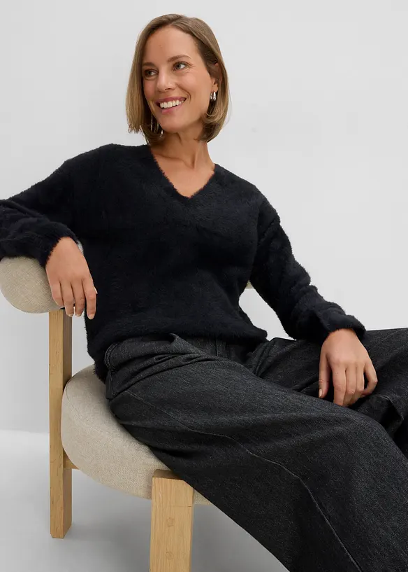 Pullover in Pl&uuml;schoptik mit Viskose, bonprix