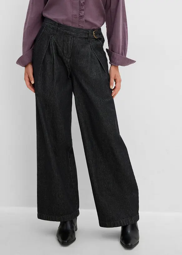 Wide-Leg-Jeans mit Bundfalten, bonprix