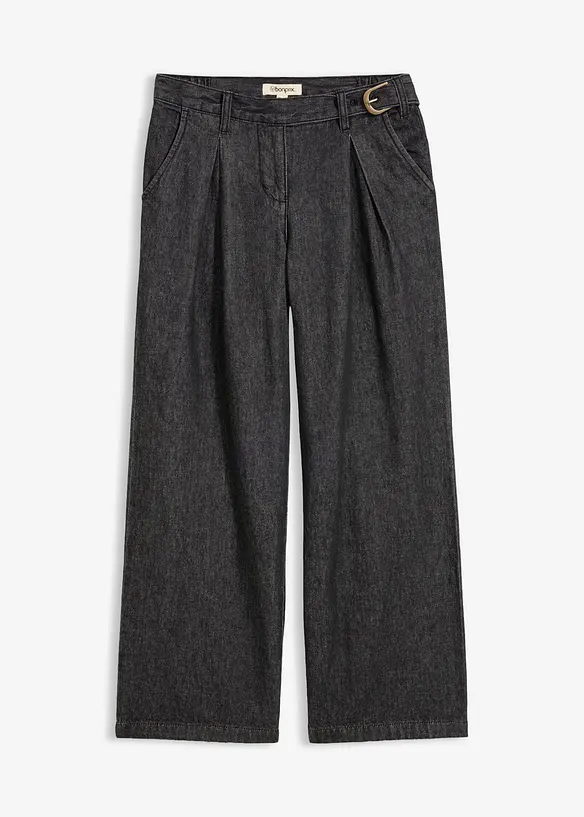 Wide-Leg-Jeans mit Bundfalten, bonprix