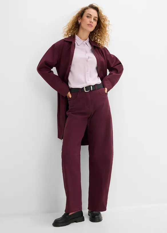 Pantalon barrel taille haute en twill de coton extensible, bonprix