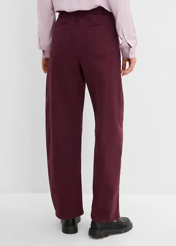 Pantalon barrel taille haute en twill de coton extensible, bonprix