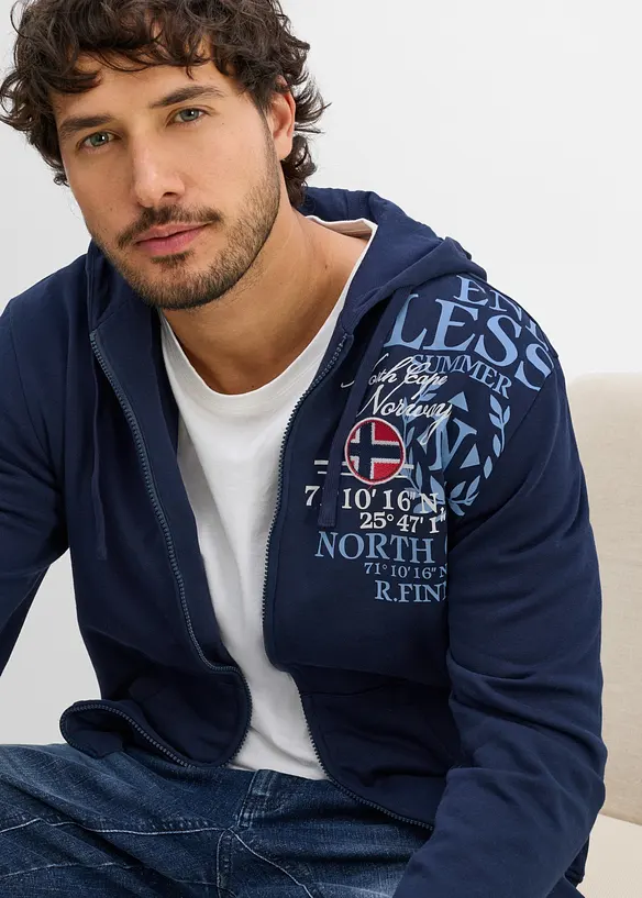 Sweat zipp&eacute; &agrave; capuche, 100% coton, bonprix