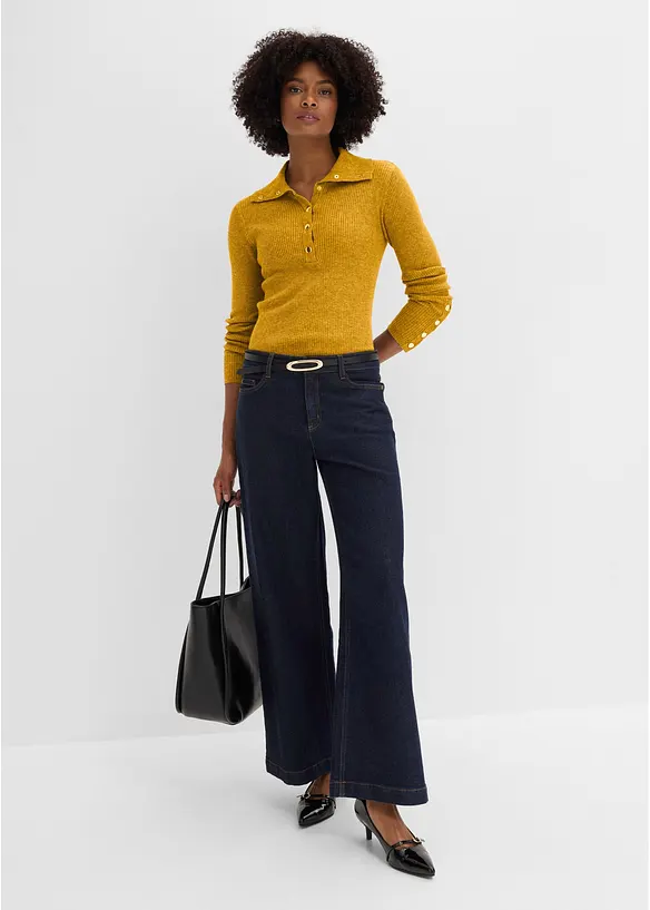 Polo-Pullover mit Viskose Anteil, bonprix