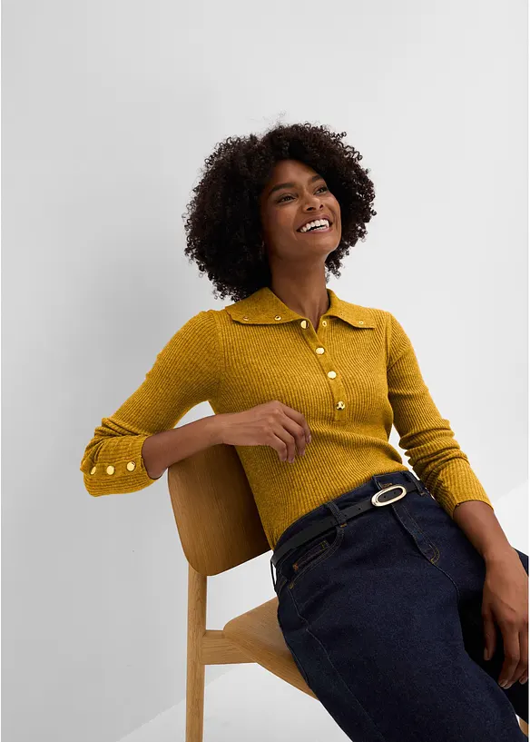 Polo-Pullover mit Viskose Anteil, bonprix