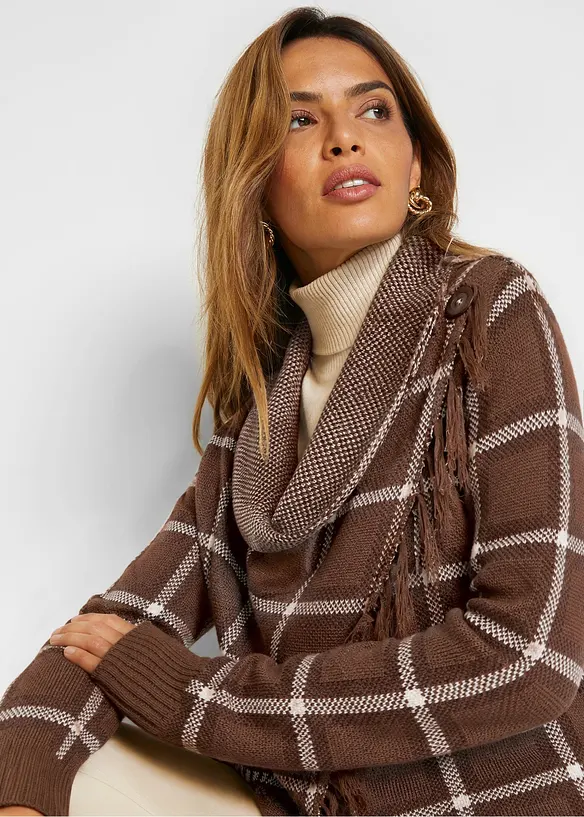 Gilet long en maille &agrave; franges, bonprix