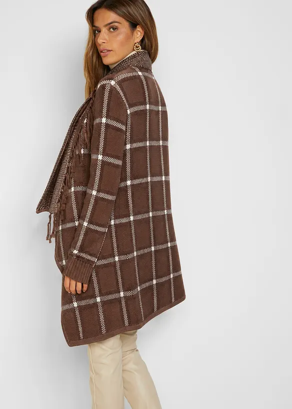 Gilet long en maille &agrave; franges, bonprix