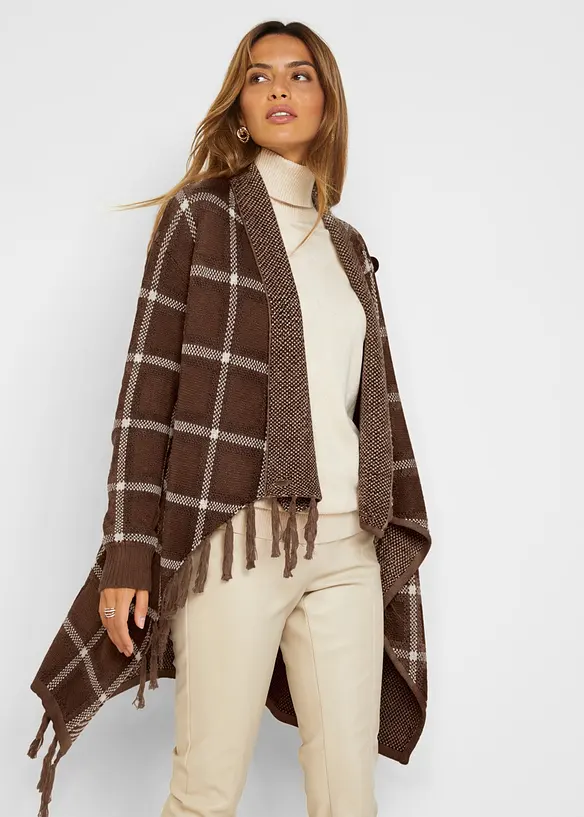 Gilet long en maille &agrave; franges, bonprix