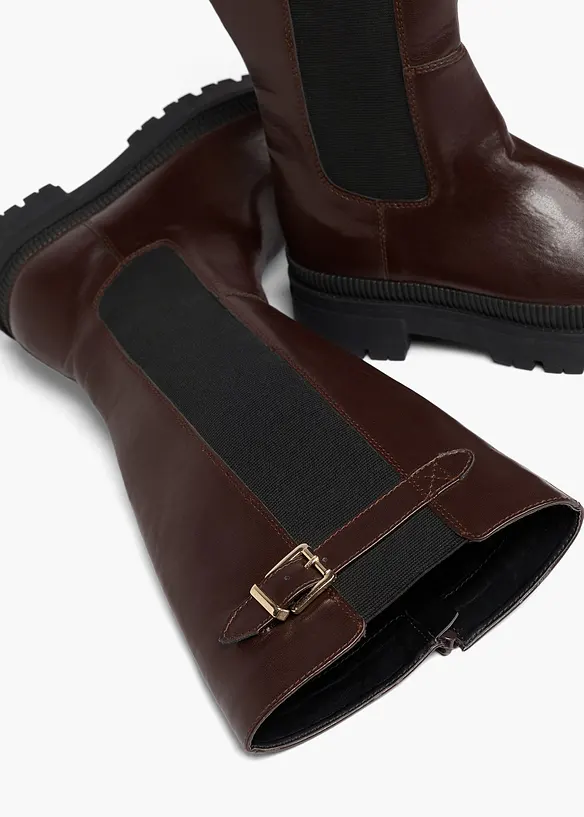 Gef&uuml;tterter Plateau-Stiefel mit Stretch-Einsatz, bonprix