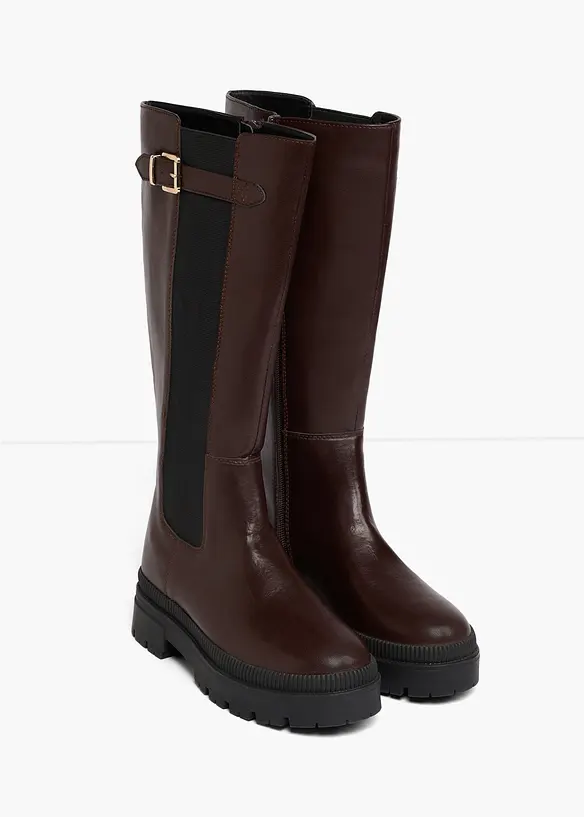 Gef&uuml;tterter Plateau-Stiefel mit Stretch-Einsatz, bonprix