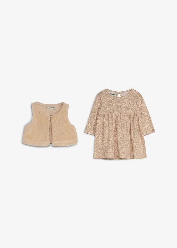 Robe et gilet sans manches en sherpa (ens. 2 pces), bonprix