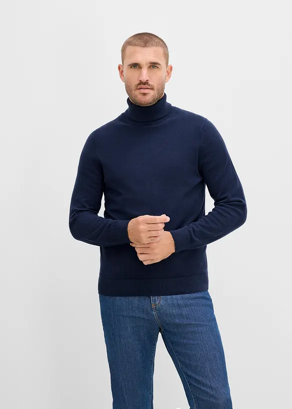 Pull col roul&eacute; en fine maille avec laine m&eacute;rinos, Slim Fit, bonprix