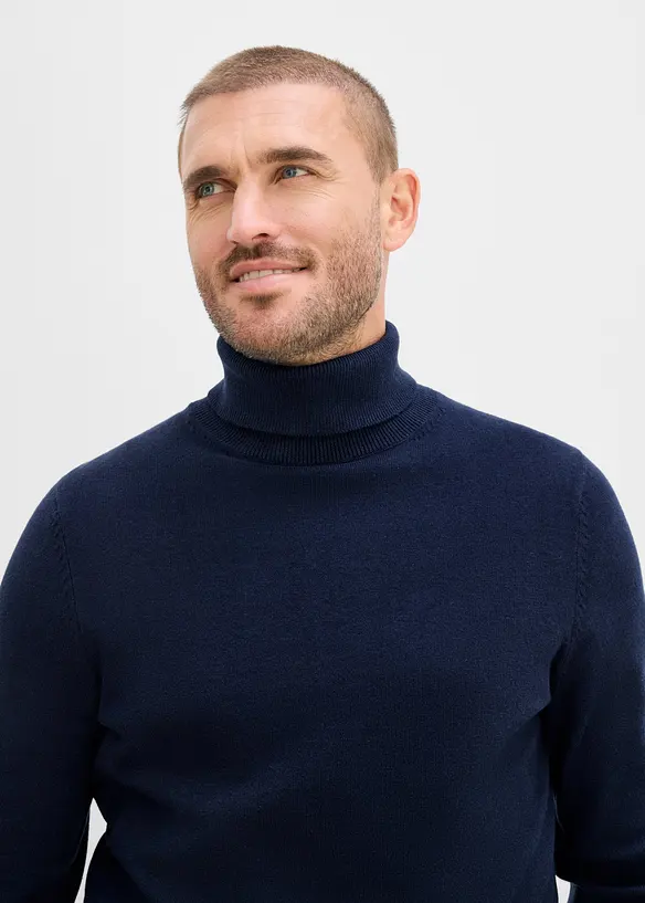 Pull col roul&eacute; en fine maille avec laine m&eacute;rinos, Slim Fit, bonprix