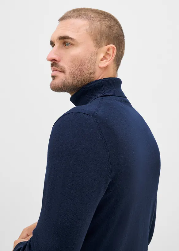 Pull col roul&eacute; en fine maille avec laine m&eacute;rinos, Slim Fit, bonprix
