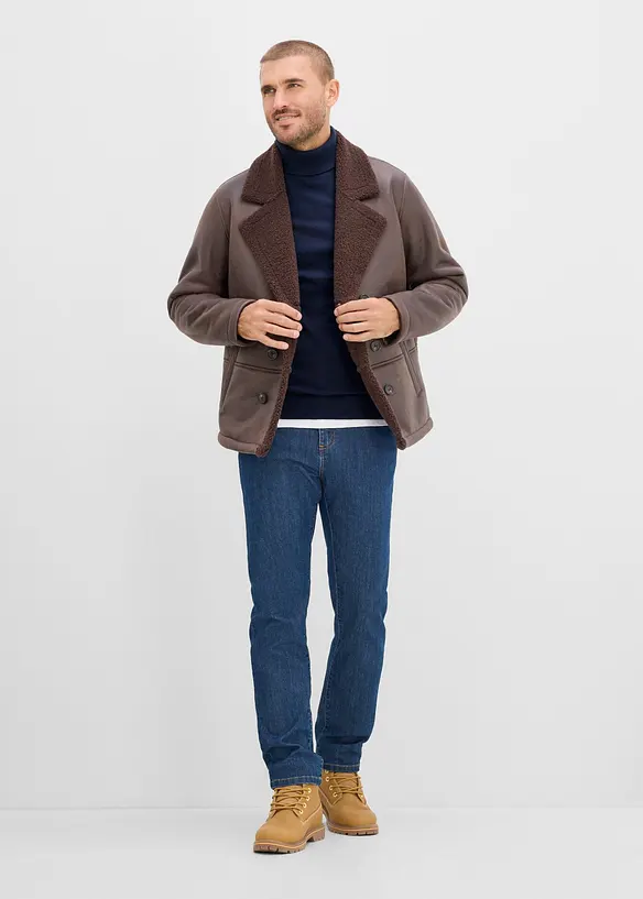 Pull col roul&eacute; en fine maille avec laine m&eacute;rinos, Slim Fit, bonprix