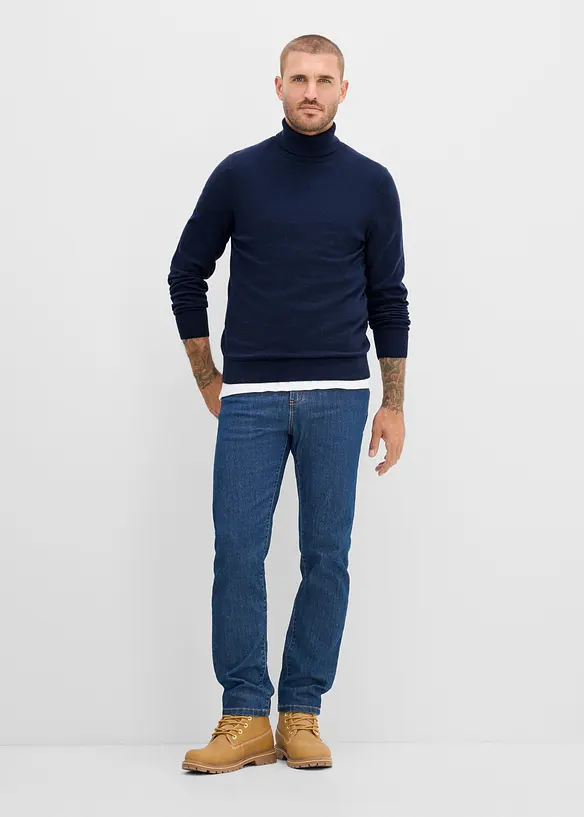 Pull col roul&eacute; en fine maille avec laine m&eacute;rinos, Slim Fit, bonprix