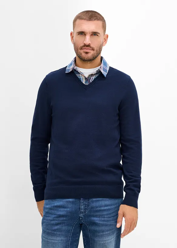 2-in-1-Strickpullover mit Hemdkragen, bonprix