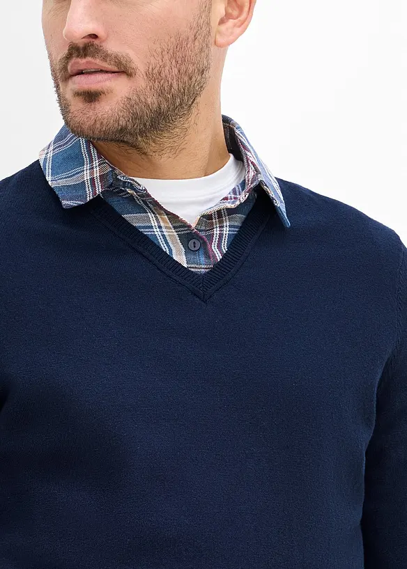 2-in-1-Strickpullover mit Hemdkragen, bonprix