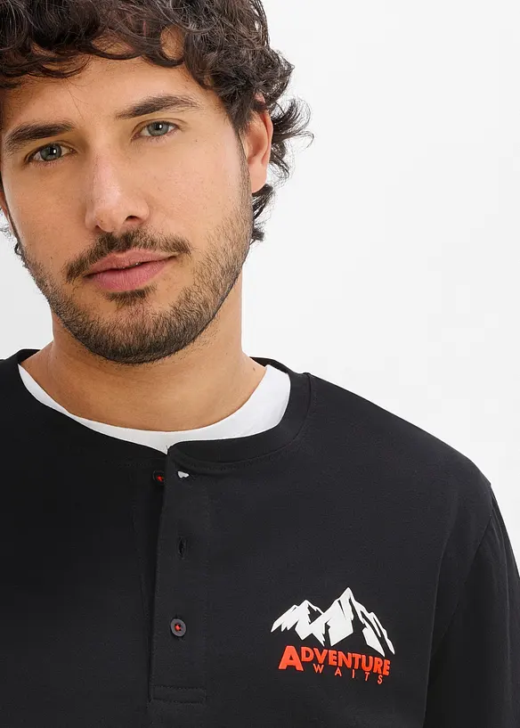 T-shirt col tunisien, 100% coton, bonprix