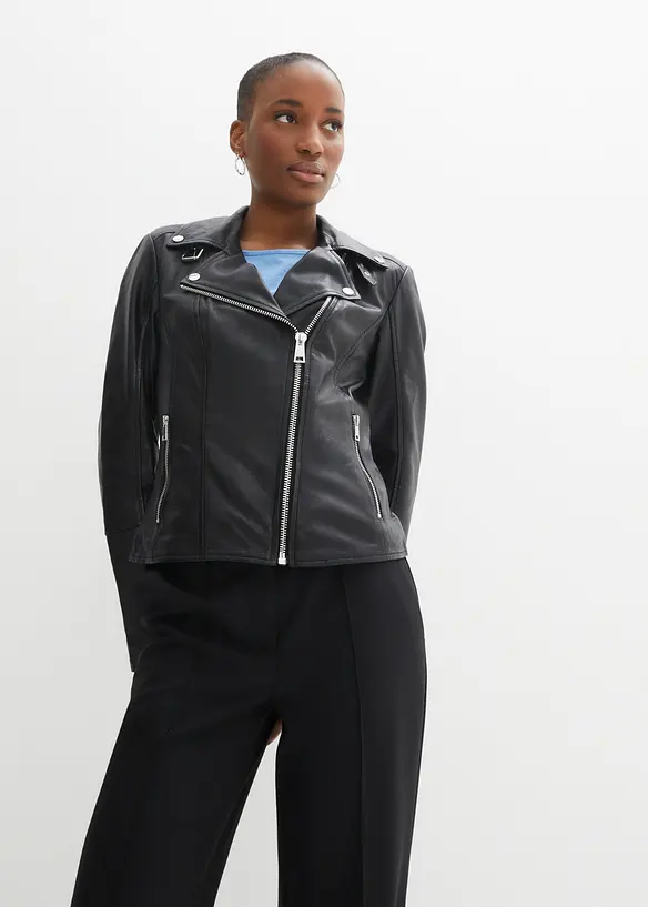Veste biker en cuir nappa d&rsquo;agneau, bonprix