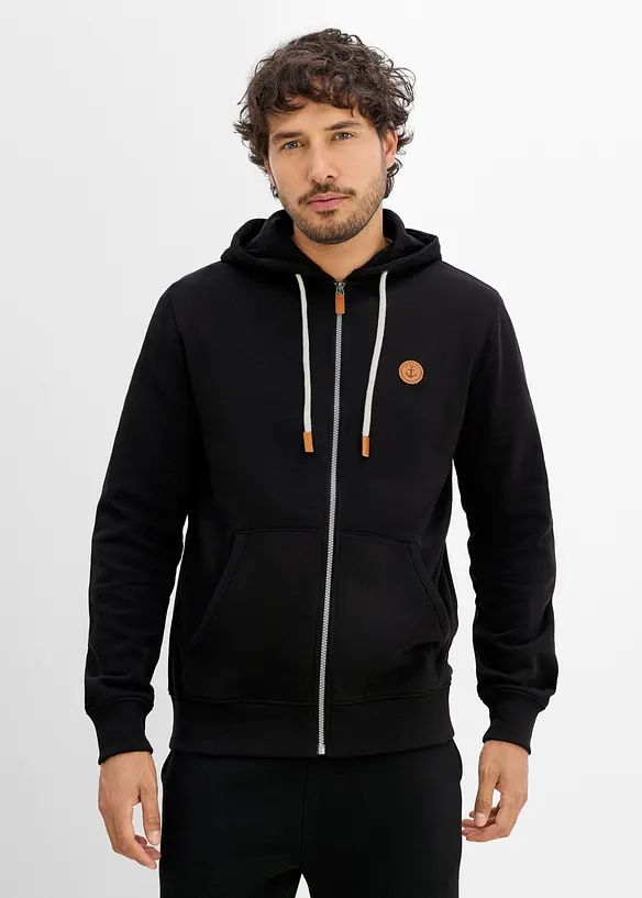 Sweat zipp&eacute; &agrave; capuche et d&eacute;tails enduits, bonprix