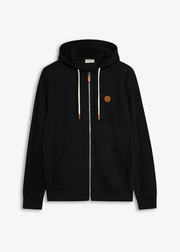 Sweat zipp&eacute; &agrave; capuche et d&eacute;tails enduits, bonprix