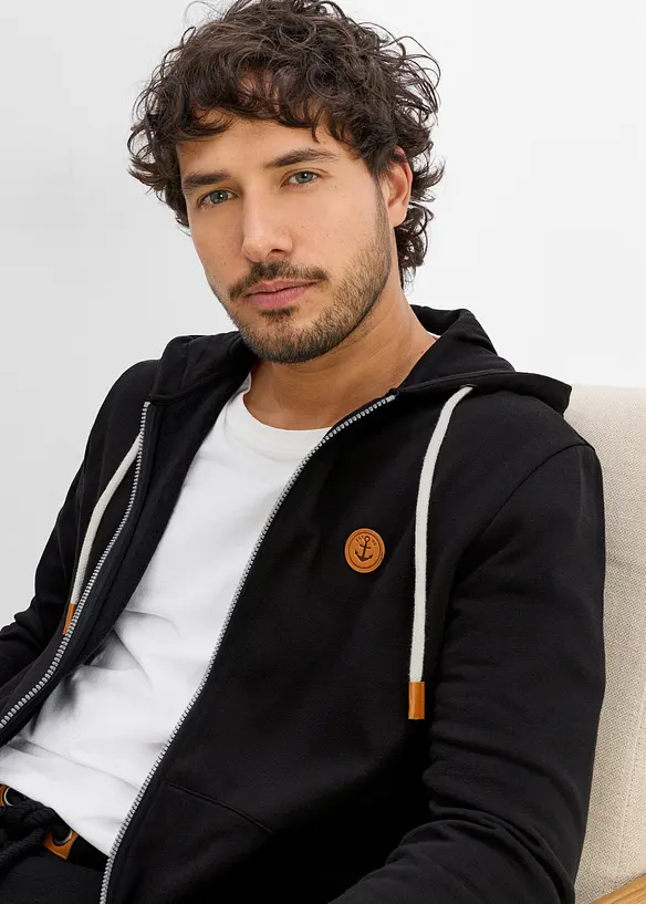 Sweat zipp&eacute; &agrave; capuche et d&eacute;tails enduits, bonprix