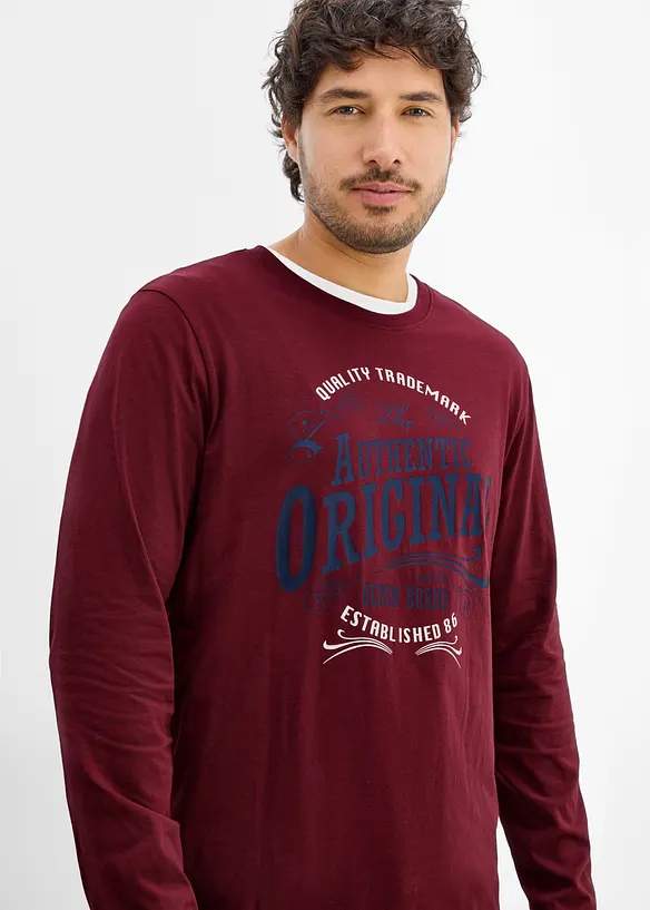 Lot de 2 T-shirts manches longues 100% coton, bonprix