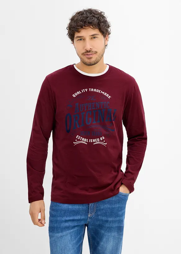 Lot de 2 T-shirts manches longues 100% coton, bonprix