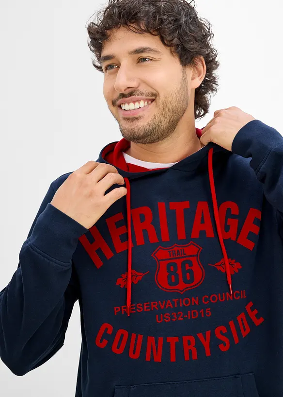 Sweat &agrave; capuche, imprim&eacute; floqu&eacute;, bonprix