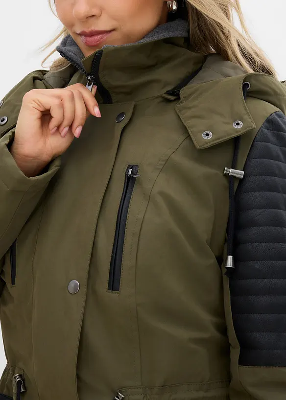 Long-Parka mit Lederimitateinsatz, bonprix