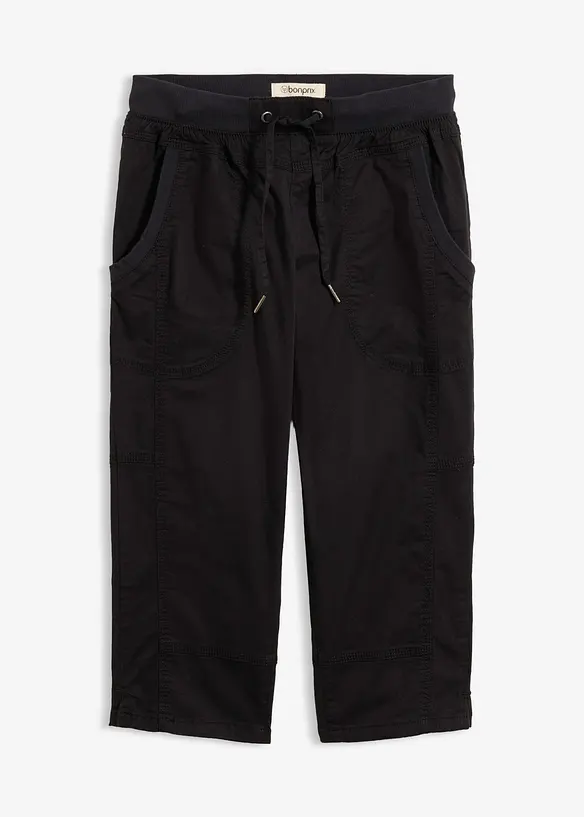 Pantalon corsaire en coton extensible avec lien &agrave; nouer, bonprix
