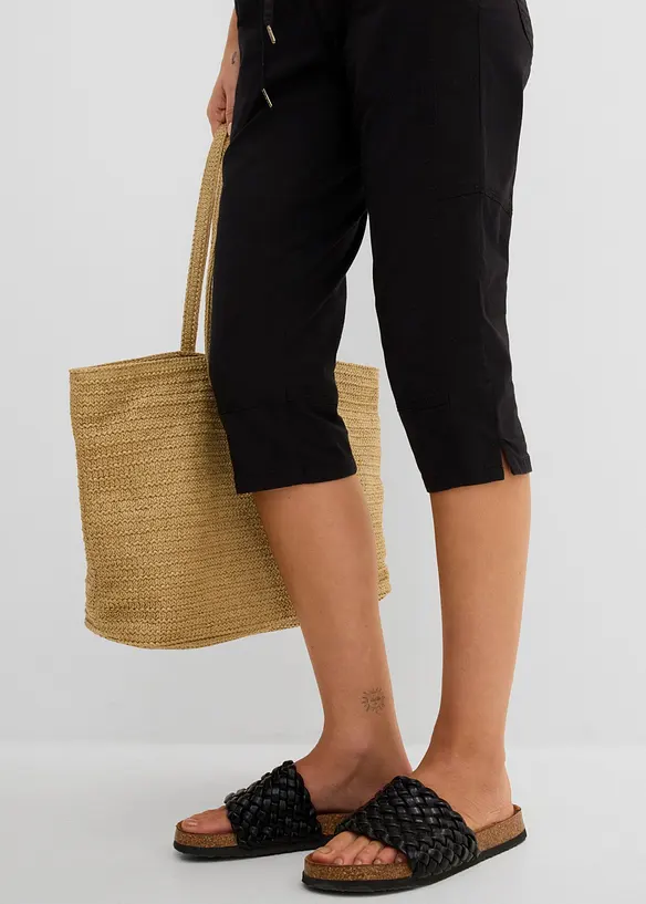 Pantalon corsaire en coton extensible avec lien &agrave; nouer, bonprix