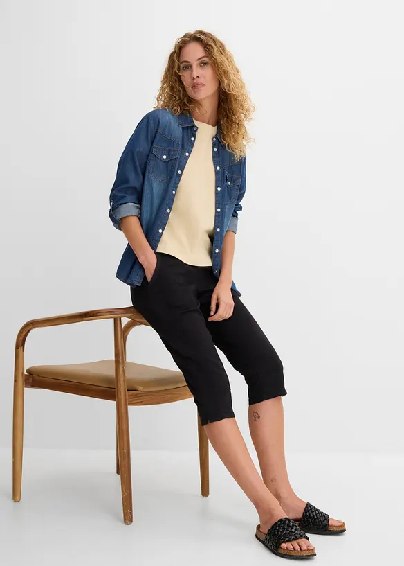 Pantalon corsaire en coton extensible avec lien &agrave; nouer, bonprix