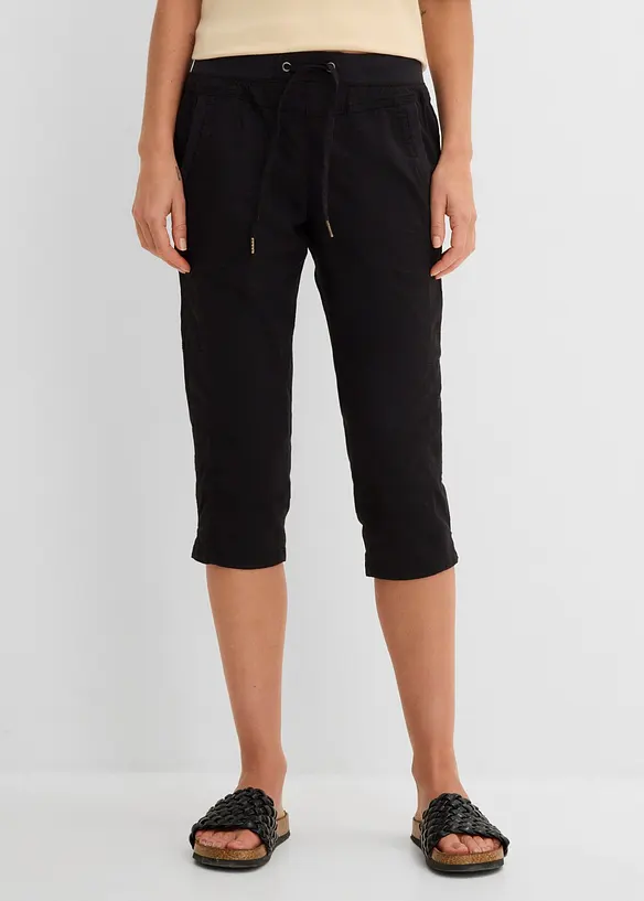 Pantalon corsaire en coton extensible avec lien &agrave; nouer, bonprix