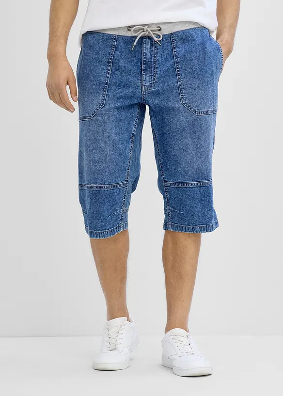 Leichte Long Schlupf-Jeans-Bermuda mit Dehnbund, Relaxed Fit, bonprix