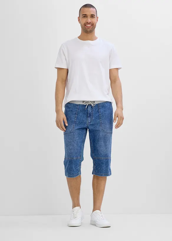 Leichte Long Schlupf-Jeans-Bermuda mit Dehnbund, Relaxed Fit, bonprix