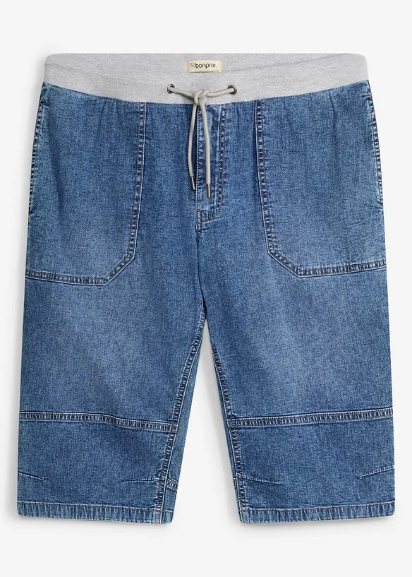 Leichte Long Schlupf-Jeans-Bermuda mit Dehnbund, Relaxed Fit, bonprix