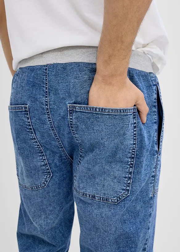 Leichte Long Schlupf-Jeans-Bermuda mit Dehnbund, Relaxed Fit, bonprix