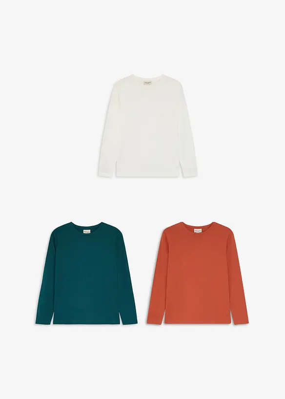 Lot de 3 T-shirts manches longues coton, bonprix