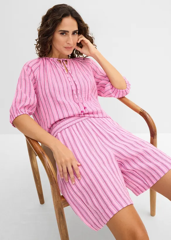 Short en gaze de coton &agrave; taille &eacute;lastiqu&eacute;e, bonprix